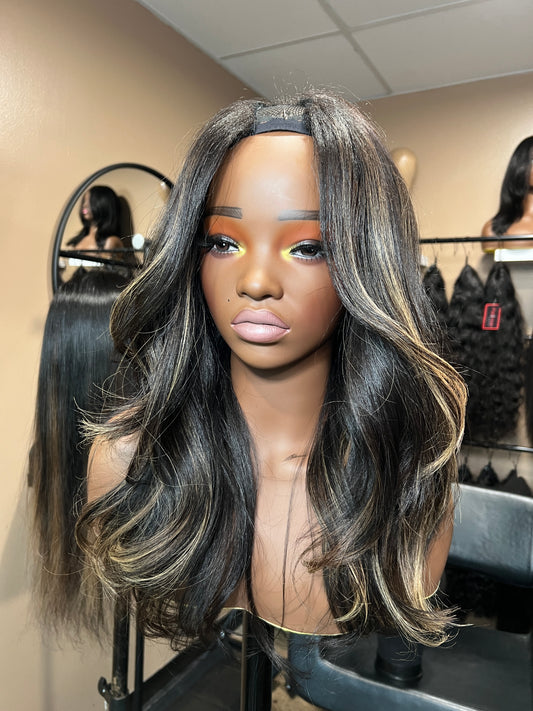 "22 Ash Blonde highlights Afro Straight U-Part wig [final sale ]